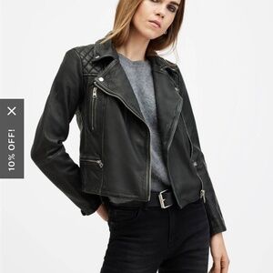 All Saints Cargo Distressed Leather Biker Jacket